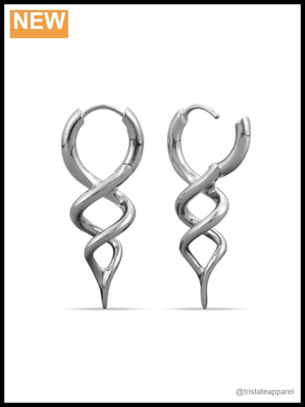 Spiral Dangle Earrings 925 Silver Post Rhodium Plated Brass 18G Punk Helix Drop